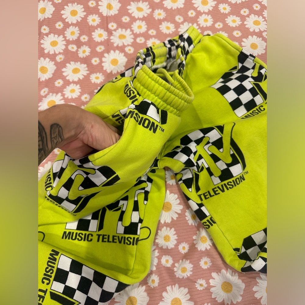 Dumbgood MTV Neon Green Checkered sweatpants - Picture 7 of 12